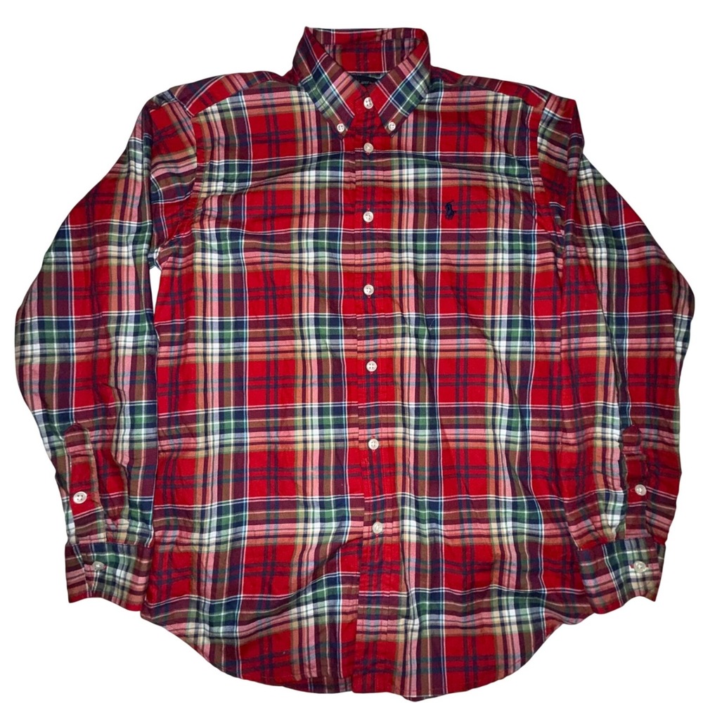 Ralph Lauren Plaid Button Down L(16/18) Red Multi Long Sleeve Preppy Holiday